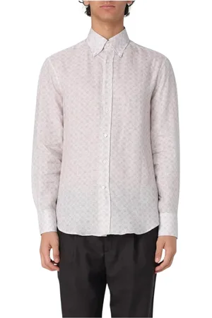 Brunello Cucinelli Overhemden, Heren, , S, Linnen, Wit Linnen Overhemd Slim Fit