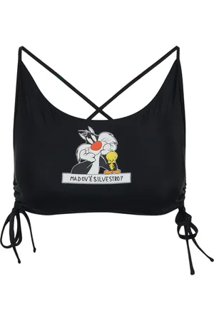 Iceberg Badkleding, Dames, Zwart, M, Zwarte Bandeau Badpak Top met Garfield Print in het Midden