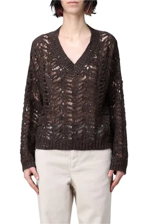 Brunello Cucinelli Truien, Dames, Bruin, L, Luxe Cashmere Blend Cardigan Sweater