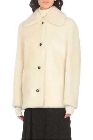 Jil Sander Jassen, Dames, , S, Ivoor Shearling Jas Met Knopen