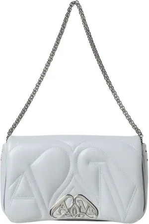 Alexander McQueen Tassen, Dames, Blauw, ONE Size, Leer, Gewatteerde Monogram Schoudertas