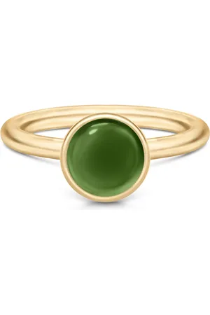 Julie Sandlau Accessoires, Dames, Geel, 48 MM, Satijn, Groene Kristal Gouden Ring