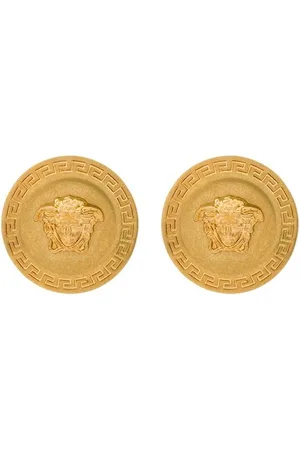 VERSACE Accessoires, Dames, Geel, ONE Size, Handtekening Greca Medusa Hoofd Oorbellen