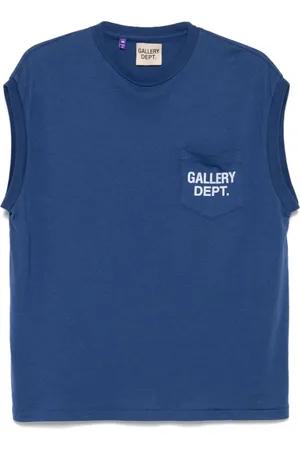 GALLERY DEPT. Tops, Heren, Blauw, 2Xl, Navy Logo Print Sleeveless T-shirt