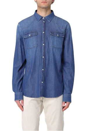 Dondup Overhemden, Heren, Blauw, XL, Denim, Blauwe Denim Casual Overhemd met Lange Mouwen