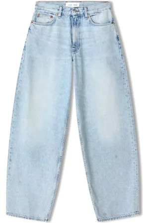 Samsøe Samsøe Jeans, Dames, Blauw, W25 L32, Katoen, Hoge taille wijde pijp jeans