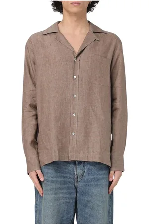LARDINI Overhemden, Heren, Bruin, M, Linnen, Casual Linnen Overhemd Relaxte Pasvorm