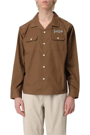 Brain Dead Overhemden, Heren, Bruin, L, Katoen, Bruine Button Up Shirt met Zakken