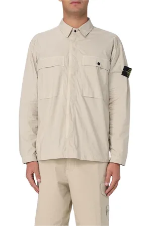 Stone Island Jassen, Heren, , XL, Gekreukeld Reps Shirt in Zandkleur