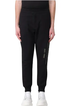Alexander McQueen Broeken, Heren, Zwart, M, Katoen, Zwarte Logo Print Joggers Relaxed Fit
