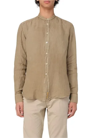 B.D.BAGGIES Overhemden, Heren, Groen, L, Linnen, Witte Linnen Mandarin Kraag Shirt
