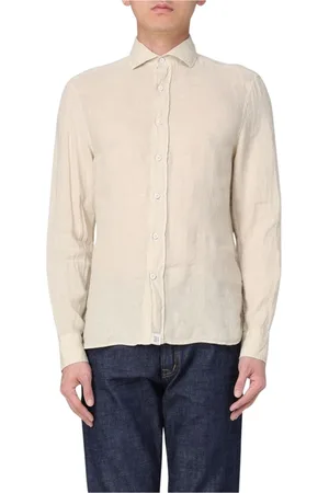 Peuterey Overhemden, Heren, Geel, XL, Linnen, Witte Lange Mouw Button Down Overhemd