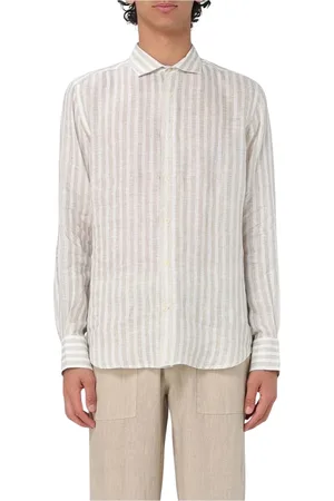 MC2 SAINT BARTH Overhemden, Heren, Grijs, M, Linnen, Verticale Strepen Casual Rope Shirt