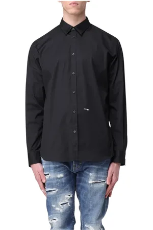 Dsquared2 Overhemden, Heren, Zwart, L, Katoen, Witte Poplin Overhemd Stijlvolle Herenmode