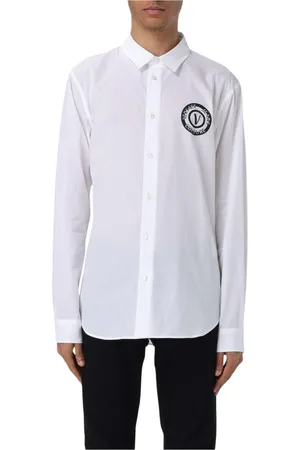 VERSACE Overhemden, Heren, Wit, M, Katoen, Wit Overhemd Stijlvol Statement Piece