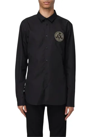 VERSACE Overhemden, Heren, Zwart, 2Xl, Katoen, Luxe Gouden Overhemd
