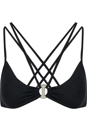 Iceberg Badkleding, Dames, Zwart, M, Zwarte zwemtop met metalen ring in het midden en dubbele bandjes