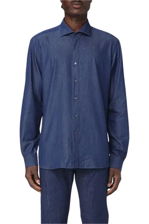 FAY Overhemden, Heren, Blauw, XL, Denim, Blauwe Denim Overhemd