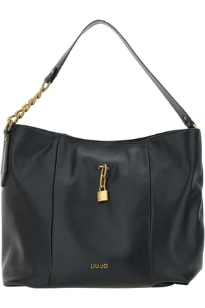 Liu Jo Tassen, Dames, Zwart, ONE Size, Leer, Zwarte Hobo Schoudertas