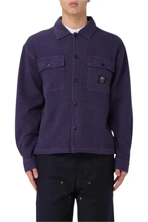 Brain Dead Overhemden, Heren, Blauw, M, Katoen, Blauwe Wafel Button Up Overhemd