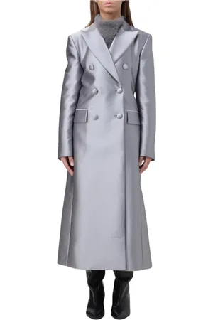 Alberta Ferretti Mantels, Dames, Grijs, S, Leer, Zilveren getailleerd jasje, Elegant en stijlvol