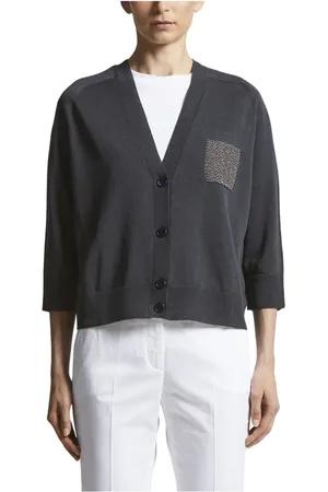 PESERICO SIGN Truien, Dames, Blauw, XL, Katoen, Linnen en katoenen crêpe vest
