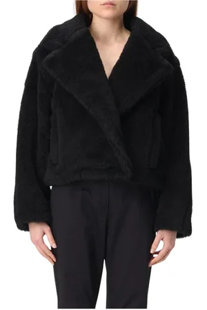 Max Mara Jassen, Dames, Zwart, S, Elegante Zwarte Teddy Bear Coat