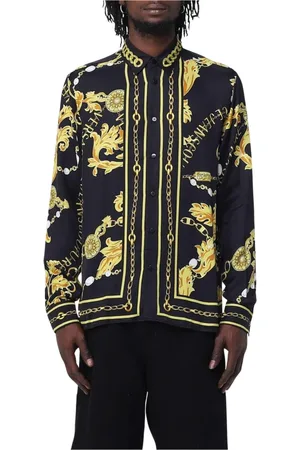 VERSACE Overhemden, Heren, Veelkleurig, S, Barok Print Zijden Overhemd
