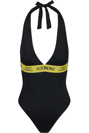 Iceberg Badkleding, Dames, Zwart, S, Zwart badpak met geel elastisch band en contrasterend logo