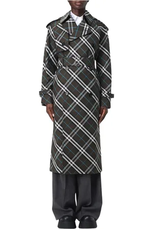 Burberry Mantels, Dames, Groen, 3Xs, Wol, Groene Wollen Trenchcoat