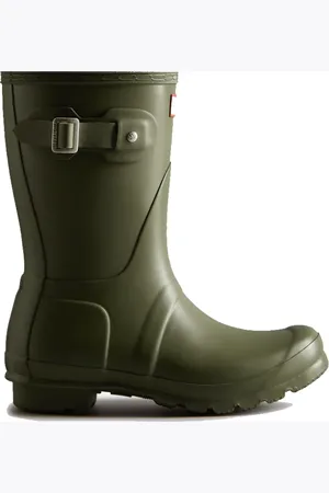 Hunter Schoenen, Dames, Groen, 38 EU, Leer, Korte donkere olijf Wellington laarzen