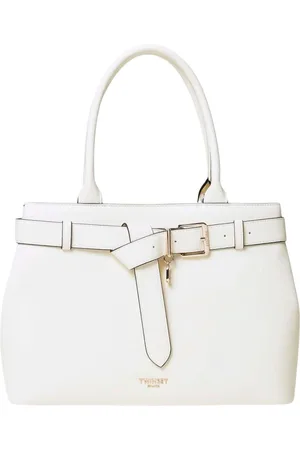 Twin-Set Tassen, Dames, Wit, ONE Size, Leer, Zwarte leren tote tas