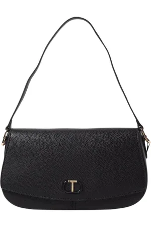 Twin-Set Tassen, Dames, Zwart, ONE Size, Leer, Zwarte leren schoudertas