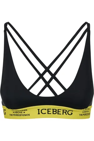 Iceberg Badkleding, Dames, Zwart, S, Zwart badpak met geel elastisch band en contrasterend logo, dubbel gekruiste bandjes op t