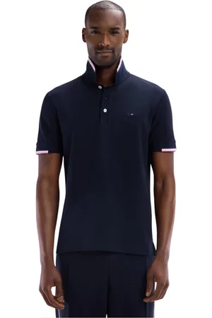 Eden Park Tops, Heren, Blauw, XL, Katoen, Marineblauwe katoenen polo met korte mouwen en tweekleurige geribbelde randen recht model