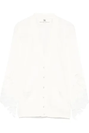ERMANNO SCERVINO Truien, Dames, Wit, M, Witte V-hals Sweater met Zakken