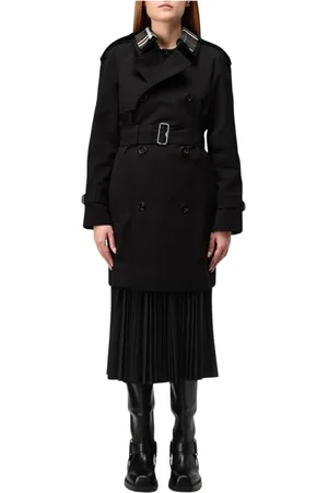 Burberry Mantels, Dames, Zwart, XS, Katoen, Klassieke Zwarte Trenchcoat met Afneembare Kraag
