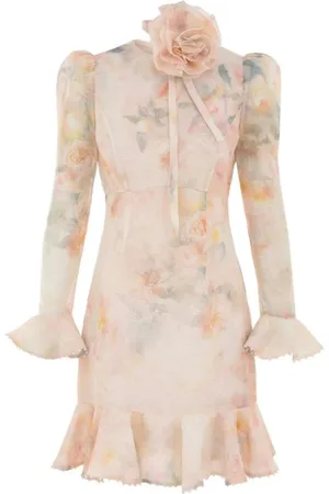 ZIMMERMANN Kleedjes, Dames, Veelkleurig, S, Katoen, Gebloemde Mini Jurk