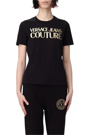 VERSACE Tops, Dames, Zwart, XS, Zwart Logo Print T-Shirt Vrouwen