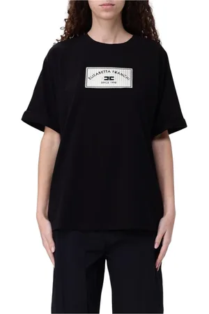 Elisabetta Franchi Tops, Dames, Zwart, XS, Katoen, Minimalistisch Geborduurd Patch T-shirt