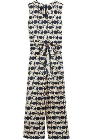 Max Mara Jumpsuits & Playsuits, Dames, Blauw, S, Geometrisch Patroon Zijden Broekpak