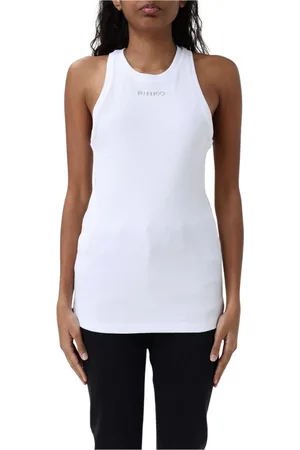 Pinko Tops, Dames, Wit, L, Katoen, Witte Geribbelde Racerback Tanktop