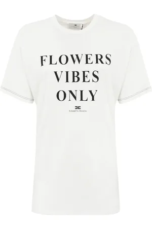 Elisabetta Franchi Tops, Dames, Wit, L, Katoen, Katoenen jersey T-shirt met letterprint
