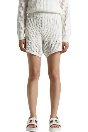 PESERICO SIGN Korte broeken, Dames, Wit, XS, Katoen, Shorts in puur katoengaren en micro-pailletten