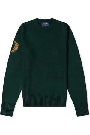 Fred Perry Truien, Heren, Groen, XL, Wol, Klassieke Tartan Groene Crew Sweater