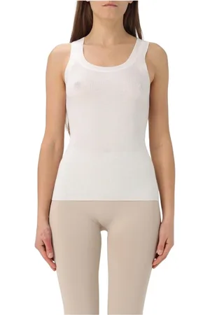 Max Mara Tops, Dames, , S, Katoen, Geribbelde Tanktop in Kameel