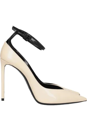 Saint Laurent Schoenen, Dames, Wit, 35 1/2 EU, Leer, Leren pumps met lak effect