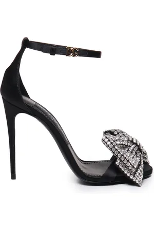 Dolce & Gabbana Schoenen, Dames, Zwart, 39 1/2 EU, Satijn, Zwarte Satijnen Enkelband Sandalen met Strik van Strass