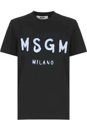 Msgm Tops, Dames, Zwart, L, Katoen, Zwarte Milano Logo Tee