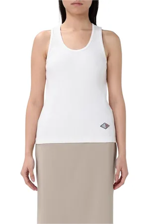 Bottega Veneta Tops, Dames, Wit, M, Katoen, Witte Geribbelde Tanktop